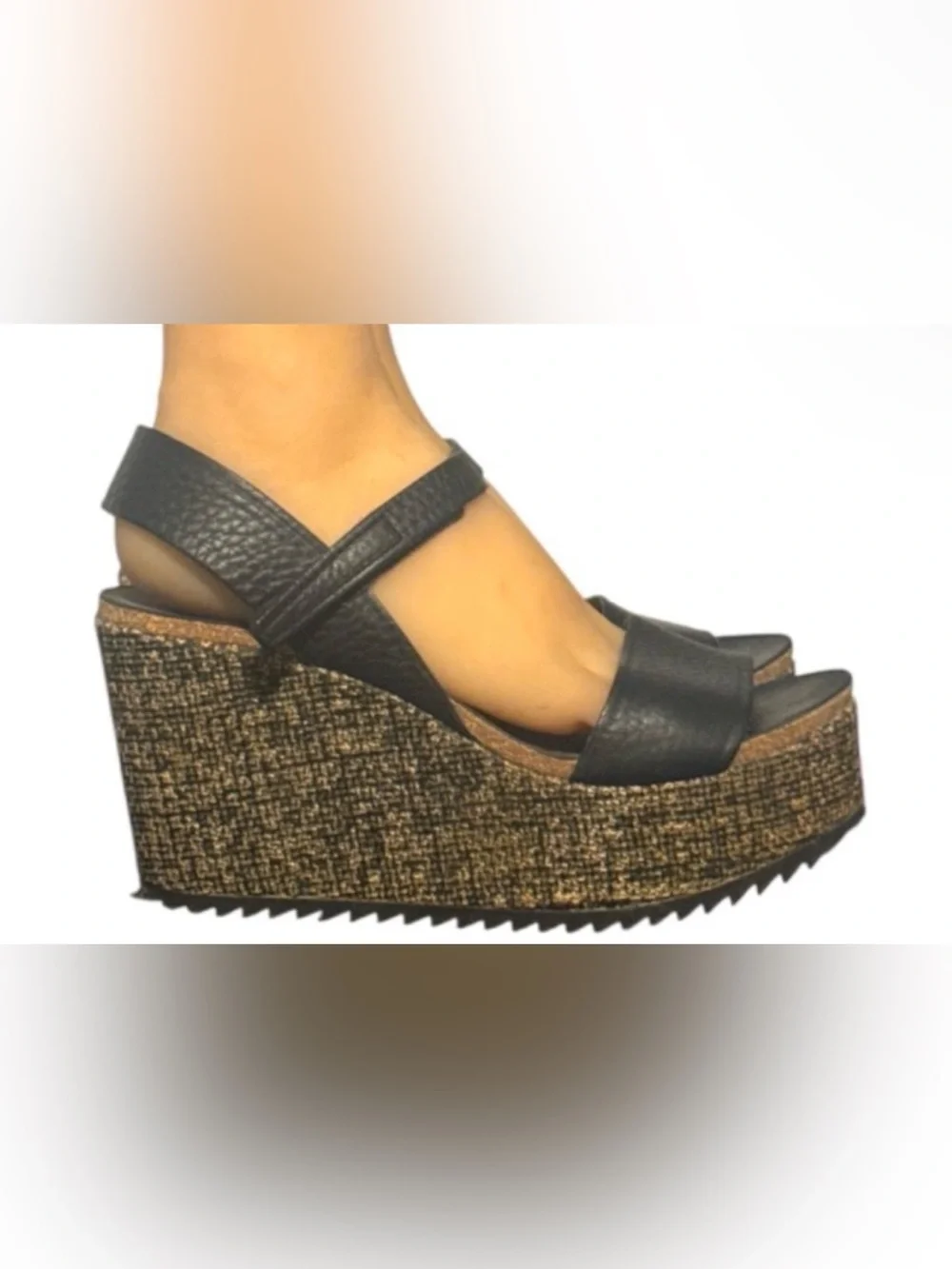 Authentic Pedro Garcia luxury designer platform black leather wedge sandals sz 9